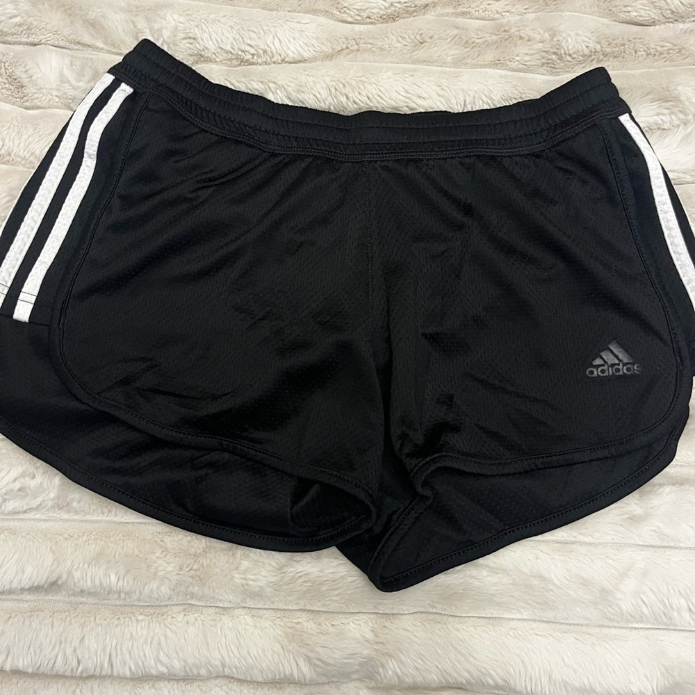 adidas Black Athletic Shorts with White Stripes